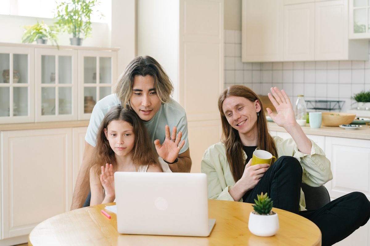 A family staying connected through a video call